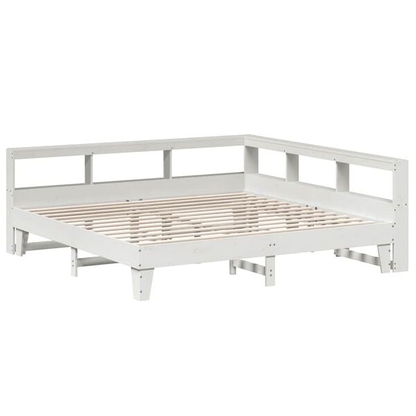 vidaXL Knjižna postelja brez vzmetnice bela 200x200 cm trdna borovina