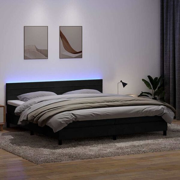 vidaXL Box spring postelja z vzmetnico LED črna 180x220 cm žamet