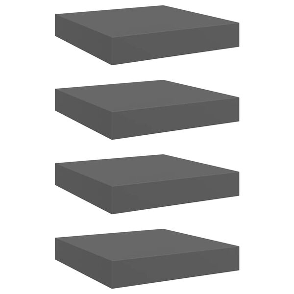 vidaXL Stenske police 4 kosi visok sijaj sive 23x23,5x3,8 cm MDF