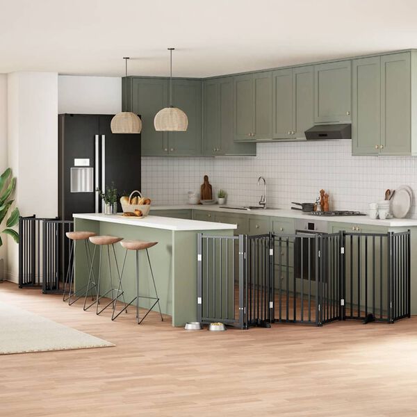 vidaXL Ograda za pse z vrati zložljiva 12 panelov črna 600 cm les