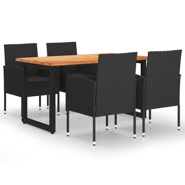 vidaXL Vrtna jedilna garnitura 5-delna z blazinami poli ratan črna