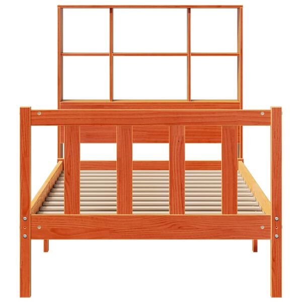 vidaXL Knjižna postelja brez vzmetnice vošč. rjava 90x190 cm borovina