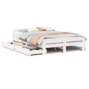 vidaXL Posteljni okvir brez vzmetnice bel 160x200 cm trdna borovina