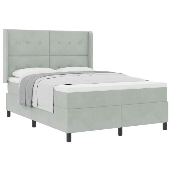 vidaXL Postelja z vzmetnico z vzglavjem Svetlo siva 160 x 200 cm Žamet