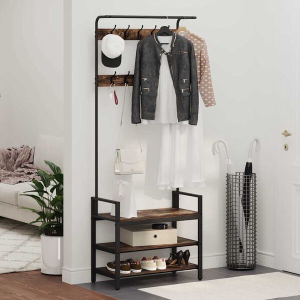 vidaXL Obe&scaron;alnik za pla&scaron;če s polico Dimljeni oreh 75 x 34 x 184 cm