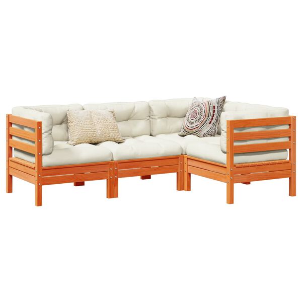 vidaXL Vrtna sedežna garnitura 4-delna z blazinami voščeno rjava