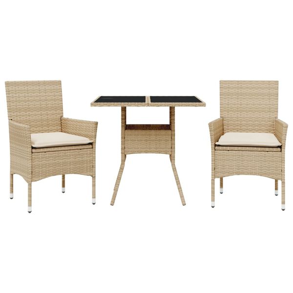 vidaXL Vrtna jedilna garnitura 3-delna z blazinami bež poli ratan