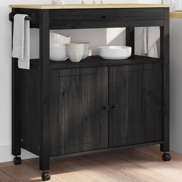 vidaXL Kuhinjski voziček Enobarvno Črna 88,5 x 40 x 48 cm