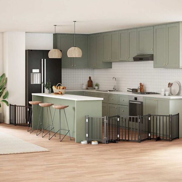 vidaXL Ograda za pse z vrati zložljiva 9 panelov črna 450 cm les