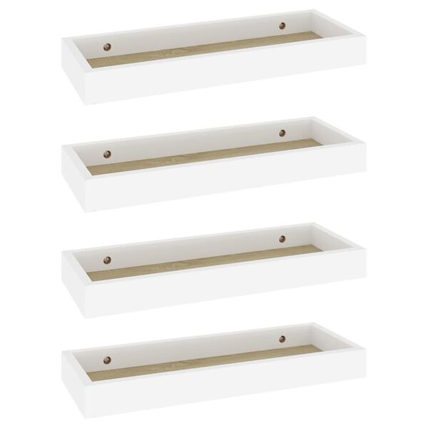 vidaXL Stenske police Loggia 4 kosi hrast in bele 40x15x4 cm MDF