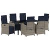 vidaXL Komplet za jedilnico v vrtu z blazino 7 pcs Siva poli ratan