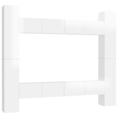 vidaXL Komplet TV omaric 8-delni visok sijaj bela iverna plošča
