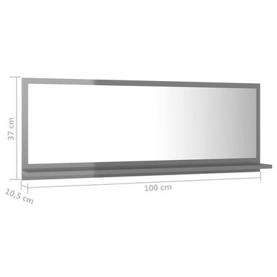 vidaXL Kopalniško ogledalo visok sijaj sivo 100x10,5x37 cm iverna pl.