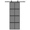 vidaXL Drsna vrata z opremo črna 76x205 cm kaljeno steklo