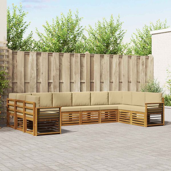 vidaXL Sedežne garniture 10 pcs Naravna in bež Masiven les akacije