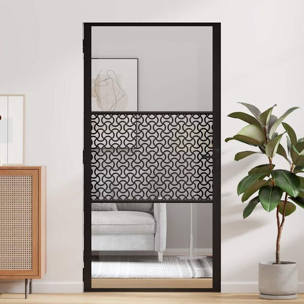 vidaXL Steklena vrata Ureznine Črna 76 x 3.5 x 201.5 cm Aluminij