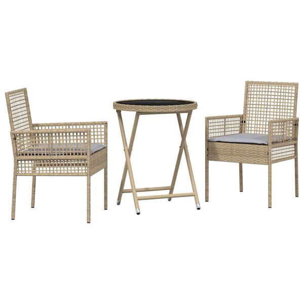 vidaXL Vrtnik Bistro Set 3 pcs Bež Poly ratan