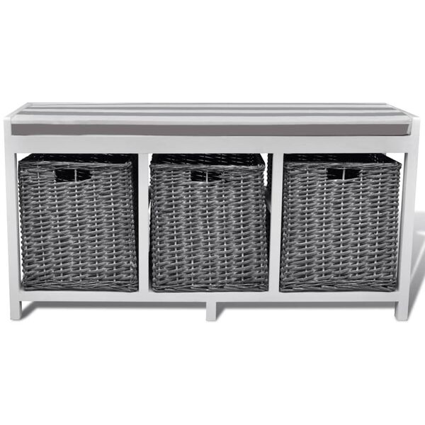 Bela Klop za Shranjevanje za Hodnik z Blazino in 3 Košarami