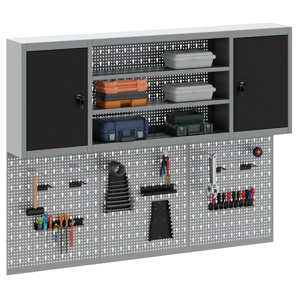 vidaXL Komplet orodnih omar s polico 4 pcs Črna Pra&scaron;no lakirano jeklo