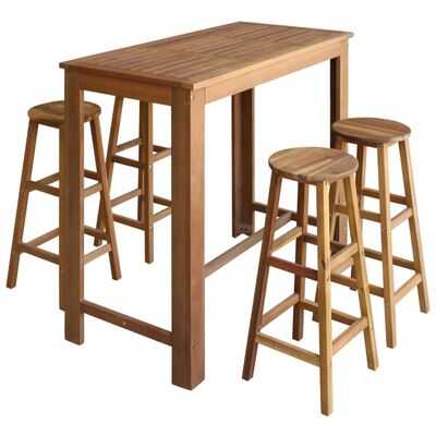 vidaXL Barska miza in stolčki 5 delni komplet trden akacijev les
