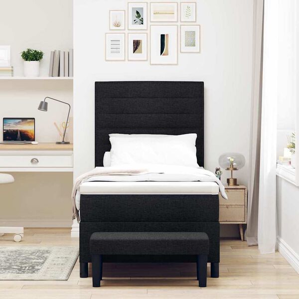 vidaXL Postelja z vzmetnico z vzglavjem Črna 100 x 200 cm blago