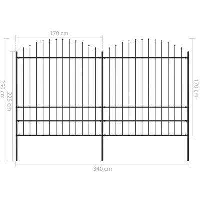 vidaXL Vrtna ograja s koničastimi vrhovi jeklo (1,75-2)x3,4 m črna