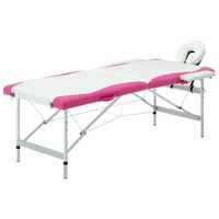 vidaXL 2-conska zložljiva masažna miza aluminij bela in roza