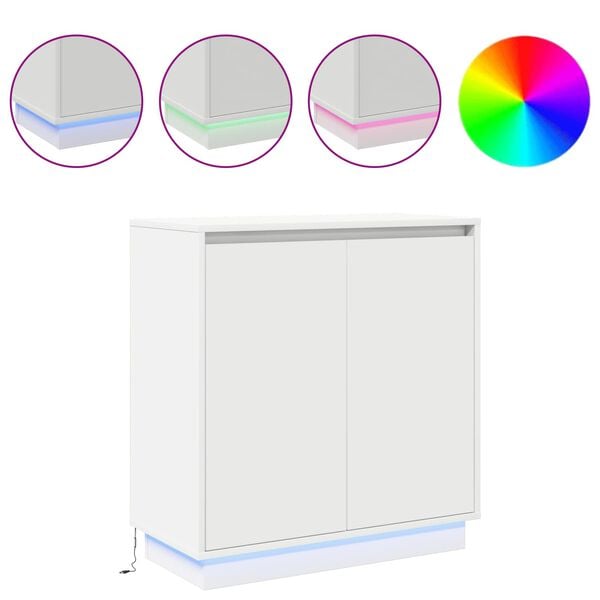 vidaXL LED bočni predalnik Bela 71 x 34,5 x 75 cm Konstruiran les