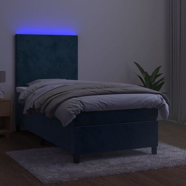 vidaXL Box spring postelja z vzmetnico LED temno modra 80x200 cm žamet