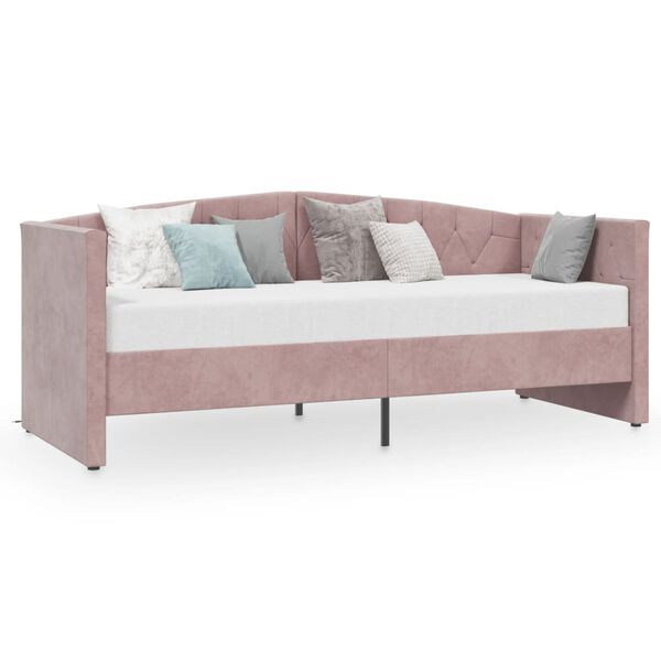 vidaXL Dnevna postelja z vzmetnico USB roza žamet 90x200 cm