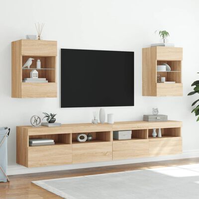 vidaXL Stenska TV omarica z LED lučkami sonoma hrast 40x30x60,5 cm