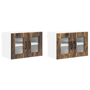 vidaXL Stenski stekleni omarica LUCCA 2 pcs Dimljen hrast
