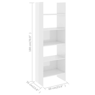 vidaXL Knjižna omara visok sijaj bela 60x35x180 cm iverna plošča