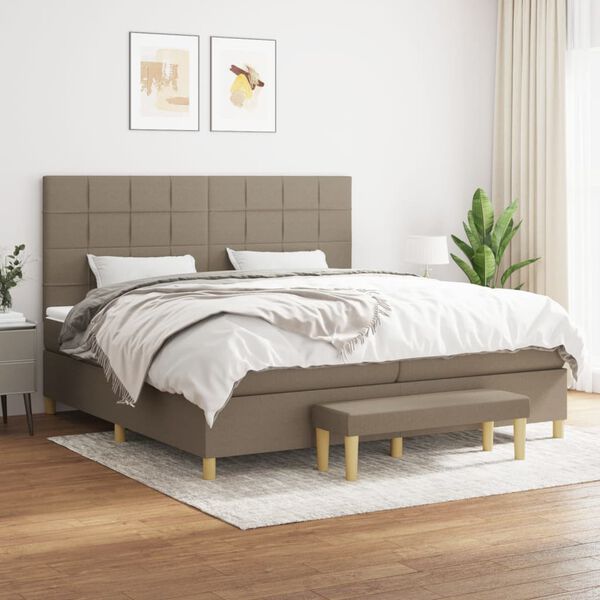 vidaXL Box spring postelja z vzmetnico taupe 200x200 cm blago