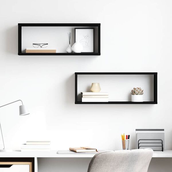 vidaXL Stenske police kockaste 2 kosa črne 60x15x23 cm