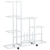 vidaXL Stojalo za rože s kolesi 94,5x25x92,5 cm belo kovinsko