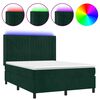 vidaXL Box spring postelja z vzmetnico LED tem. zelena 140x190cm žamet