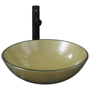 vidaXL Kopalniški umivalnik s pipo in potisnim odtokom zlato steklo