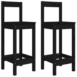 vidaXL Barski stol 2 kosa črne barve 40x41,5x112 cm trdna borovina