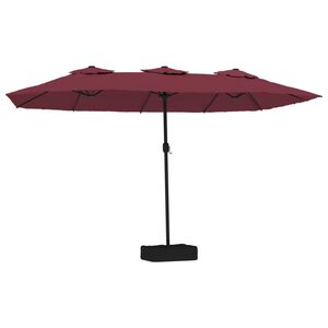 vidaXL Dvojni senčnik z LED diodami bordo rdeč 449x265 cm