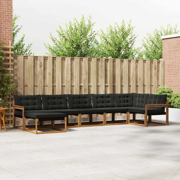 vidaXL Zunanja garnitura za sedenje z blazino 21 pcs Naravna in črna