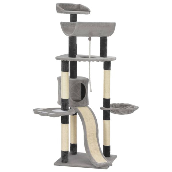 vidaXL Mačje drevo s praskalniki iz sisala 145 cm sivo