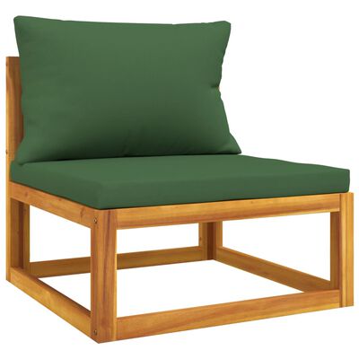 vidaXL Vrtna sedežna garnitura 4-delna z zelenimi blazinami trden les