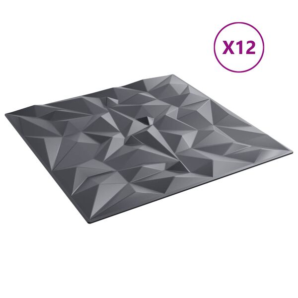 vidaXL Stenske plo&scaron;če 12 pcs Amethyst Sivi 50 x 50 cm XPS Pena