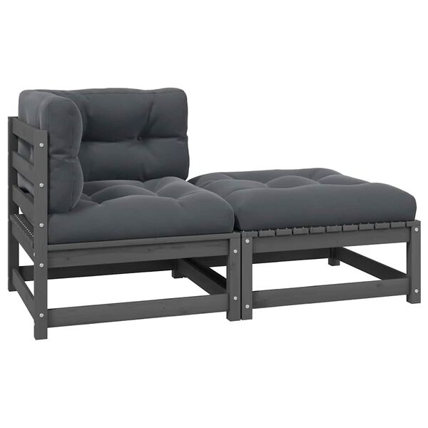 vidaXL Vrtna sedežna garnitura 2-delna z blazinami siva borovina