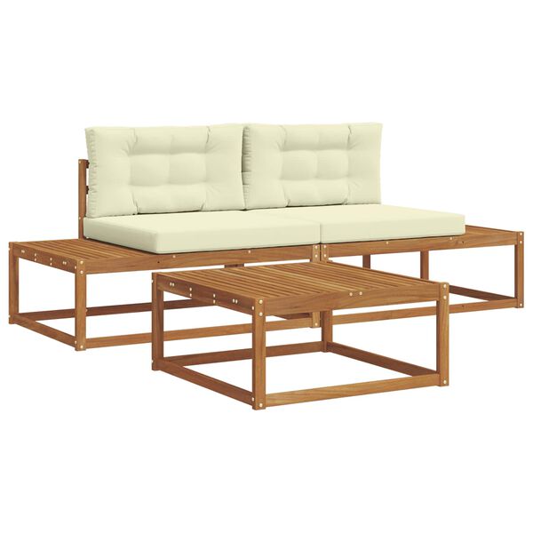 vidaXL Zunanja garnitura za sedenje z blazino 3 Kos Naravna in smetana