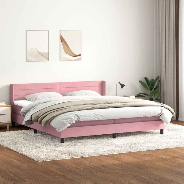 vidaXL Box spring postelja z vzmetnico roza 180x210 cm žamet