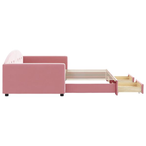 vidaXL Izvlečna dnevna postelja s predali roza 100x200 cm žamet