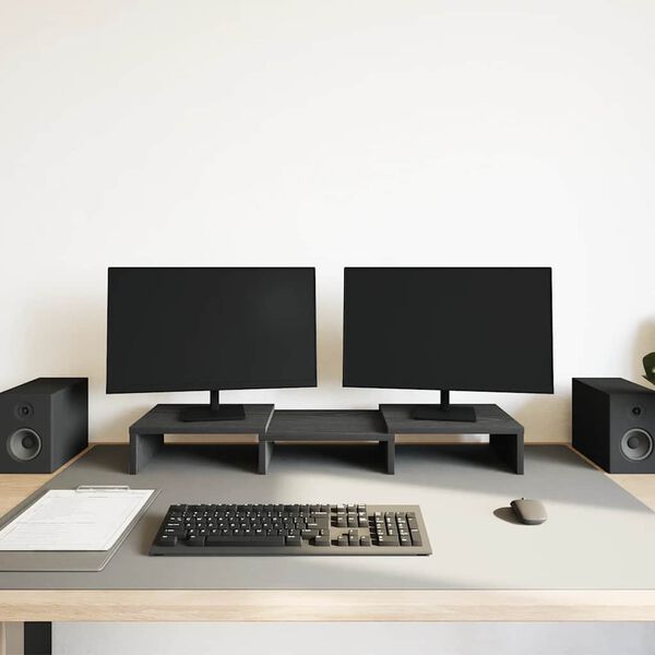 vidaXL Stojalo za monitor nastavljivo črna hrast 60x24x10,5cm inž. les