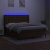 vidaXL Box spring postelja z vzmetnico LED temno rjava 180x200cm blago